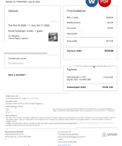 Uganda Airbnb booking confirmation Word and PDF template