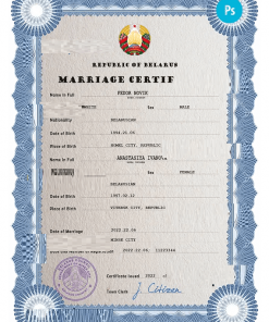 Belarus marriage certificate PSD template, fully editable