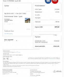 Ukraine Airbnb booking confirmation Word and PDF template