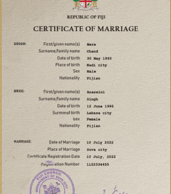 Fiji marriage certificate PSD template, completely editable