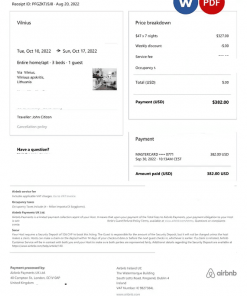 Lithuania Airbnb booking confirmation Word and PDF template