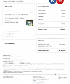 Sri Lanka Airbnb booking confirmation Word and PDF template