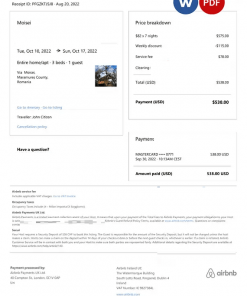 Romania Airbnb booking confirmation Word and PDF template