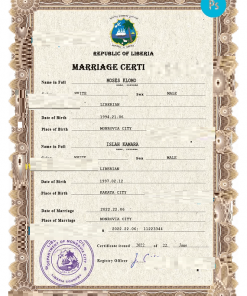 Liberia marriage certificate PSD template, completely editable