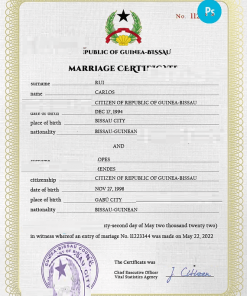 Guniea-Bissau marriage certificate PSD template, completely editable