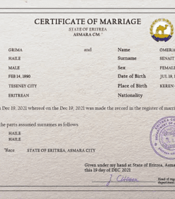 Eritrea marriage certificate PSD template, completely editable