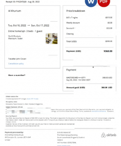 Sudan Airbnb booking confirmation Word and PDF template