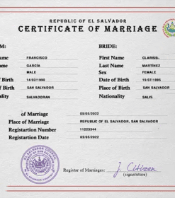 El Salvador marriage certificate PSD template, completely editable