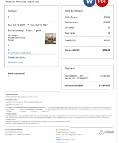 Kuwait Airbnb booking confirmation Word and PDF template