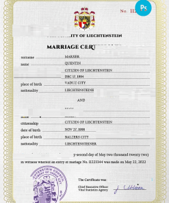 Liechtenstein marriage certificate PSD template, completely editable