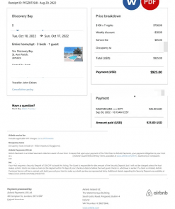 Jamaica Airbnb booking confirmation Word and PDF template