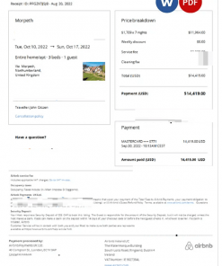United Kingdom Airbnb booking confirmation Word and PDF template