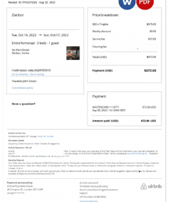 Serbia Airbnb booking confirmation Word and PDF template