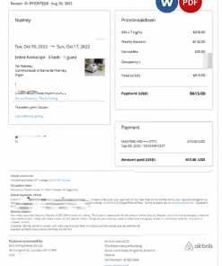 Niger Airbnb booking confirmation Word and PDF template