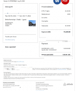 Sweden Airbnb booking confirmation Word and PDF template
