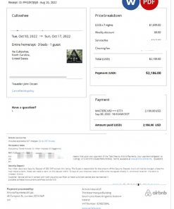 USA Airbnb booking confirmation Word and PDF template
