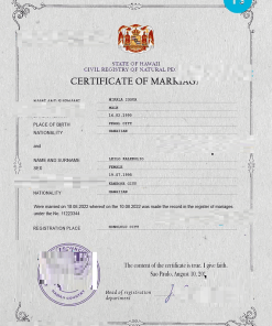 Hawaii marriage certificate PSD template, fully editable