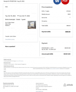 Maldives Airbnb booking confirmation Word and PDF template