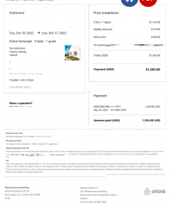 Ireland Airbnb booking confirmation Word and PDF template