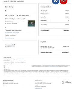 Saint Vincent and the Grenadines Airbnb booking confirmation Word and PDF template