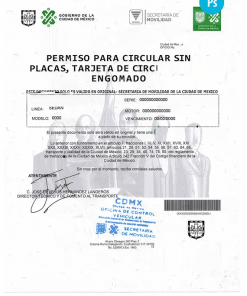 Mexico Permiso Para Circular Sin Placas PSD template, fully editable