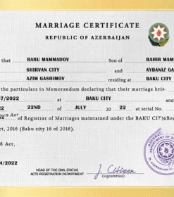 Azerbaijan marriage certificate PSD template, completely editable