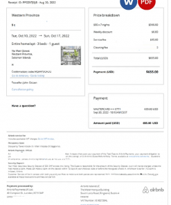 Solomon Islands Airbnb booking confirmation Word and PDF template