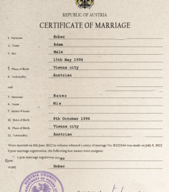 Austria marriage certificate PSD template, fully editable