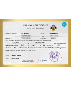 Gabon marriage certificate PSD template, fully editable