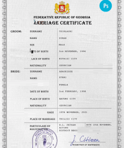 Georgia marriage certificate PSD template, fully editable