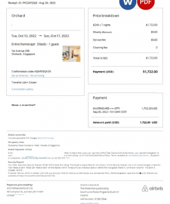 Singapore Airbnb booking confirmation Word and PDF template