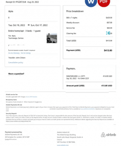 Saoma Airbnb booking confirmation Word and PDF template