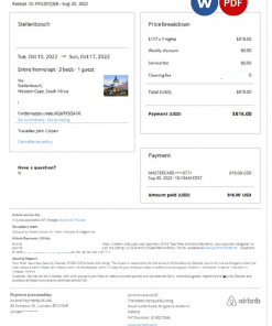 South Africa Airbnb booking confirmation Word and PDF template