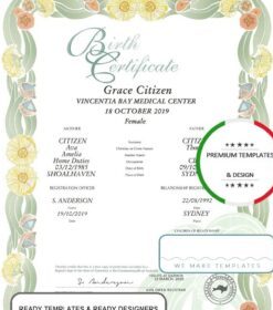 Australia Jervis Bay Territory decorative birth certificate template in PSD format, fully editable