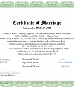 Sweden marriage certificate Word and PDF template, fully editable