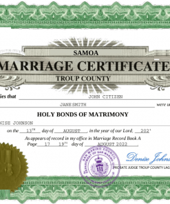 Samoa marriage certificate Word and PDF template, fully editable