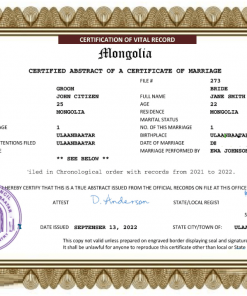 Mongolia marriage certificate Word and PDF template, completely editable