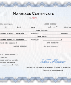 Paraguay marriage certificate Word and PDF template, completely editable