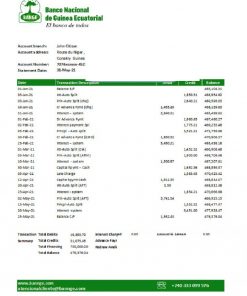 Equatorial Guinea The National Bank statement template in Excel and PDF format