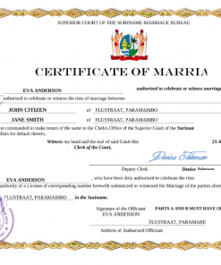 Suriname marriage certificate Word and PDF template, completely editable