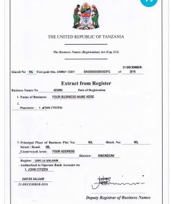TANZANIA business registration certificate PSD template, version 2