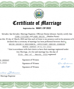 Salvador marriage certificate Word and PDF template, completely editable