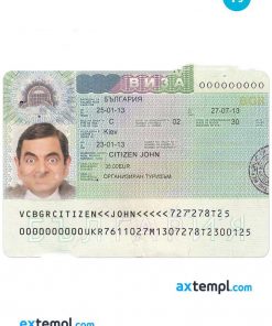 BULGARIA visa PSD template, with fonts