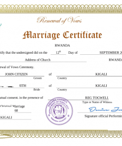 Rwanda marriage certificate Word and PDF template, completely editable