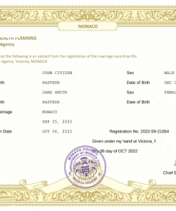 Monaco marriage certificate Word and PDF template, fully editable