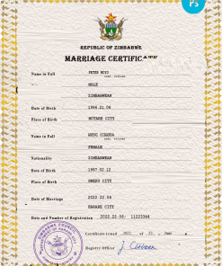Zimbabwe marriage certificate PSD template, completely editable