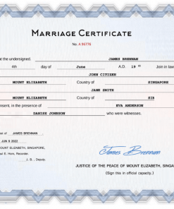 Singapore marriage certificate Word and PDF template, fully editable