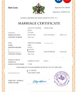 Saint Lucia marriage certificate Word and PDF template, completely editable