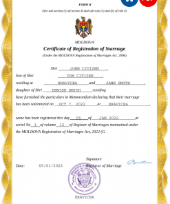 Moldova marriage certificate Word and PDF template, completely editable