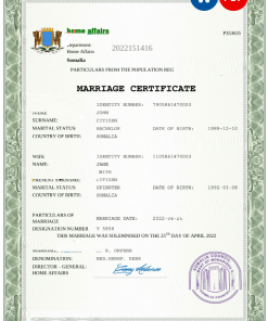 Somalia marriage certificate Word and PDF template, fully editable